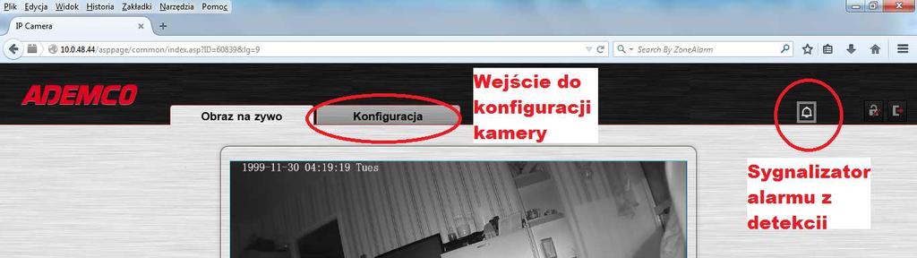 2. Strona podglądu kamery ADMECO Domyślnie kamera korzysta z Adobe Flash i jego obecność na komputerze jest niezbędna, aby wyświetlić obraz z kamery.