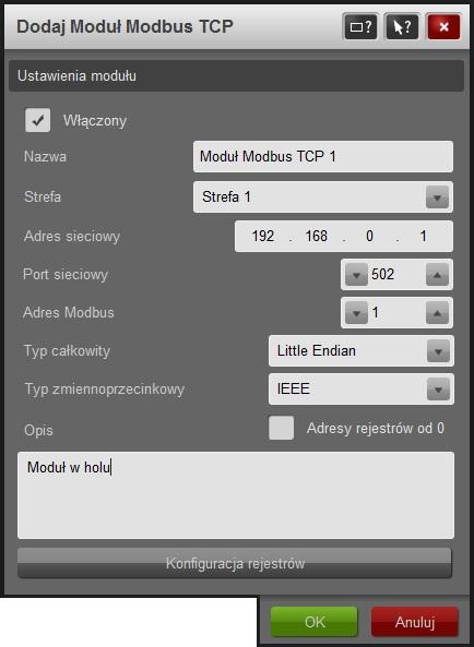 1.1.2 Konfiguracja Modułu Modbus TCP Rysunek 2 przedstawia okno konfiguracji Modułu Modbus TCP.