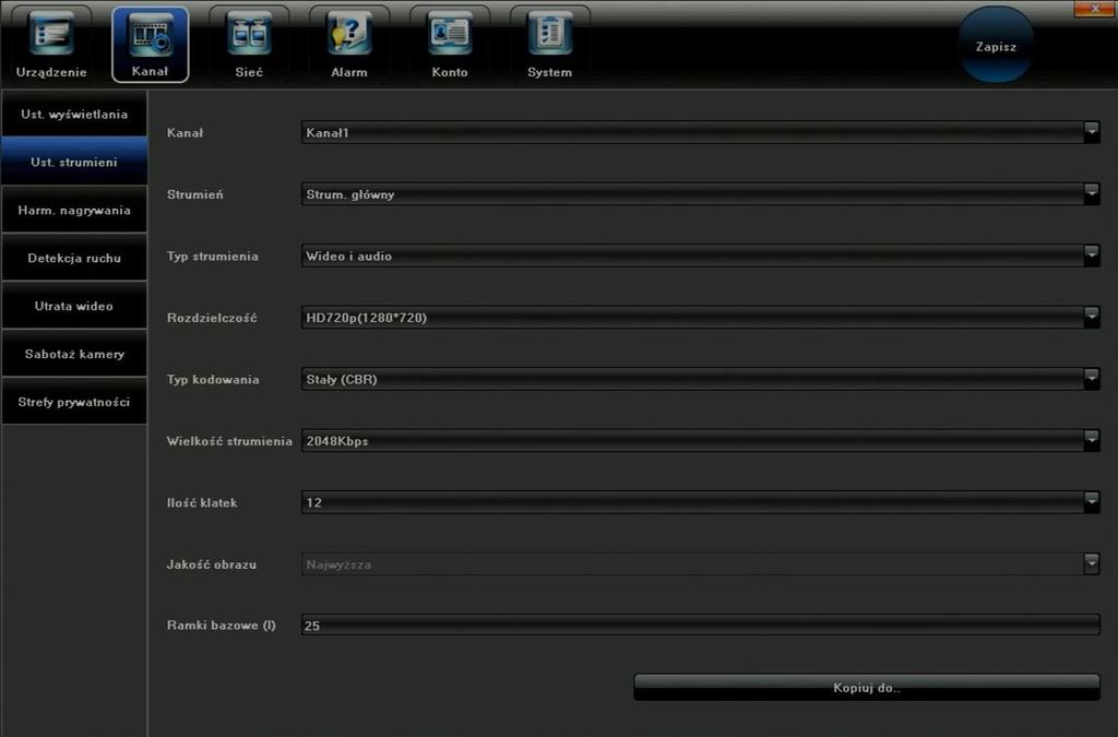 5.2.2 Parametry wideo Z menu kontekstowego wybierz Konfig. systemu "Kanał" "Ust.