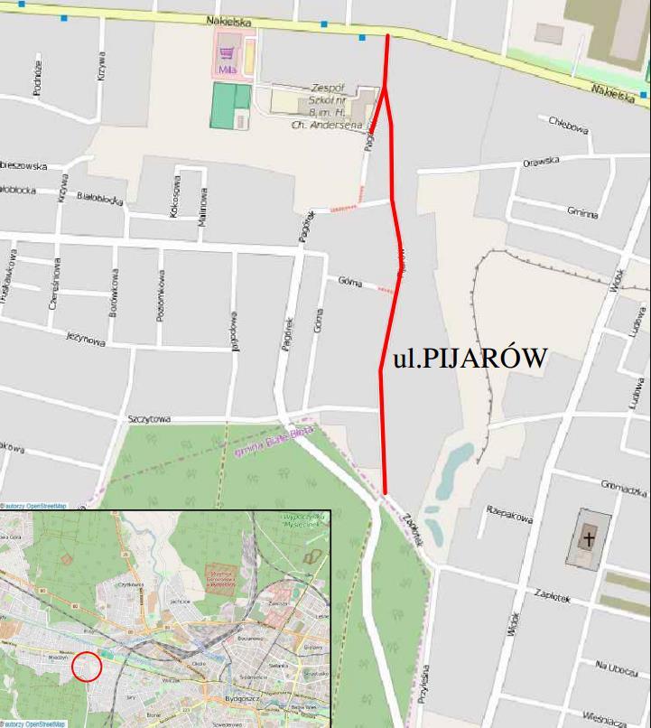 2 STAN ISTNIEJĄCY 2.1 Istniejący układ komunikacyjny z zagospodarowaniem terenu Obszar inwestycji zlokalizowany jest w zachodniej części miasta, na terenie osiedla Miedzyń Prądy (ul. Pijarów).