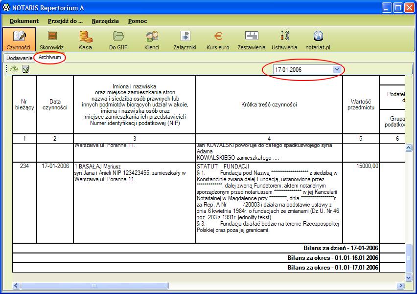 Widok - Archiwum Widok - Archiwum jak sama nazwa wskazuje służy do archiwizowania, prezentacji i edycji zapisów w księdze repertorium A.