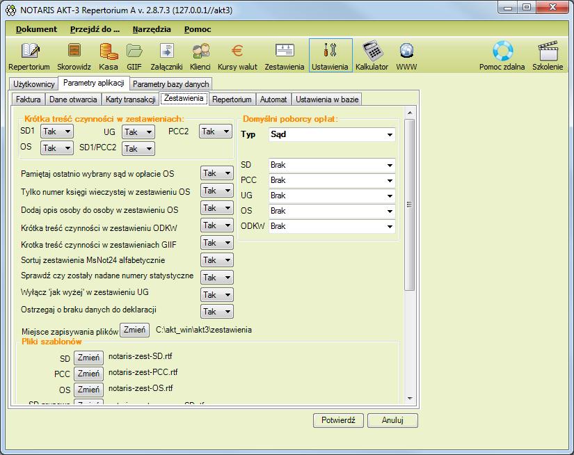 Zestawienia Zakładka określa parametry wydruków rejestrów SD, PCC, OS, UG.