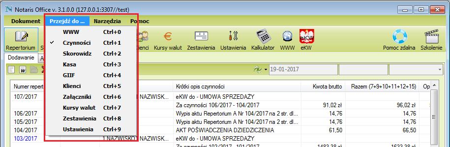 widokach. Listwa menu przedstawia funkcjonalności dostępne w oprogramowaniu.