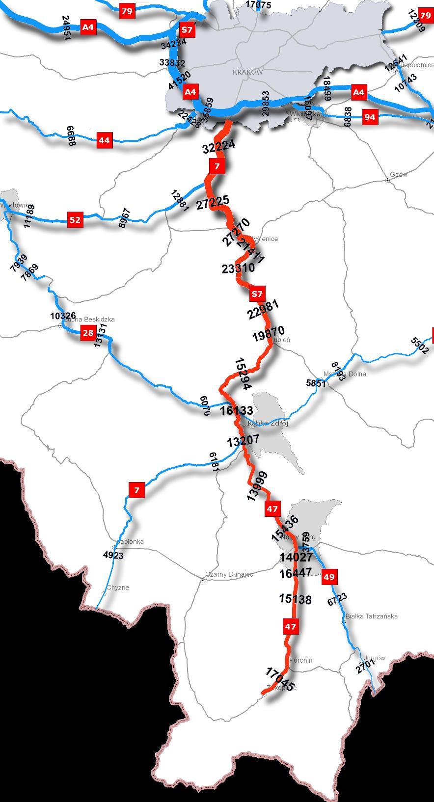 Nr drogi 7 GPR 2010 GPR 2015 Odcinek SDR Odcinek SDR KRAKÓW- GŁOGOCZÓW 32 224 KRAKÓW- GŁOGOCZÓW 40 806 Zmiana 7 7 7 GŁOGOCZÓW- JAWORNIK 27 225