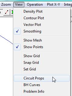 Wielkości obliczone przez program dla regionów zdefiniowanych jako elementy obwodu elektrycznego wyświetlane są po wybraniu z menu funkcji View Circuit Props.