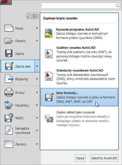 . Rys. 7. Eksport modelu silnika z programu AutoCAD do pliku DXF Program FEMM może importować i eksportować płaskie modele zapisane w formacie DXF (wersja 13).