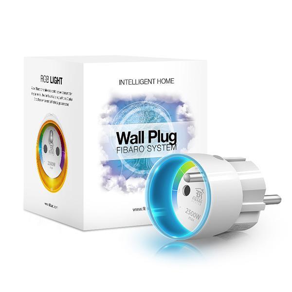 Elementy Systemu Fibaro Wall Plug Włącznik w formie wtyczki z pomiarem zużycia energii elektrycznej i unikalnym, zmieniającym kolory, krystalicznym