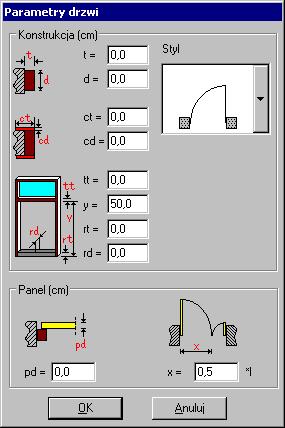 Autodesk Concrete Building Structures 2009 - Podręcznik użytkownika strona: 81 Okno dialogowe Parametry drzwi przedstawione na poniższym rysunku może zostać otwarte po naciśnięciu klawisza Parametry