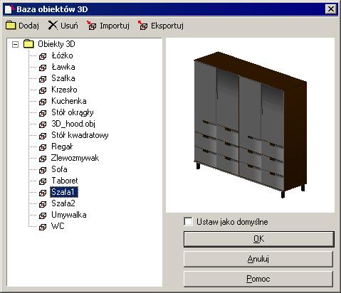 Autodesk Concrete Building Structures 2009 - Podręcznik użytkownika strona: 85 5.34.Baza obiektów 3D W programie dostępna jest baza obiektów graficznych 3D importowanych z plików w formacie.obj.