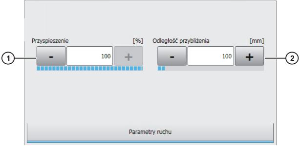8.2.8 Okno opcji Parametry ruchu (PTP) Rys. 8-5: Okno opcji Parametry ruchu (PTP) Poz. 1 Przyspieszenie Określane jest w stosunku do wartości maksymalnej podanej w danych maszyny.