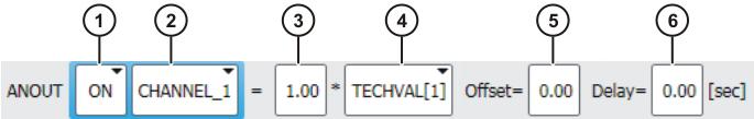 8 Programowanie w grupie użytkowników Użytkownik (za formularzy) pomocą 8.6.8 Formularz ANOUT dynamiczny Instrukcja włącza lub wyłącza dynamiczne wyjście analogowe.