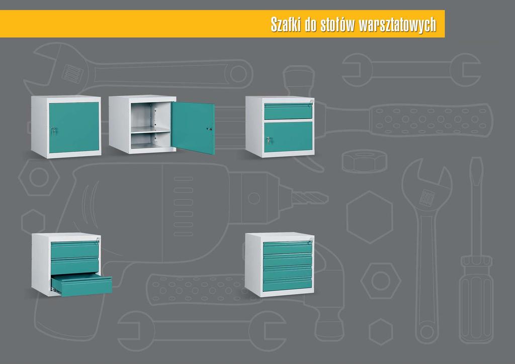 Korpus szafki wykonany jest z blachy o gruboêci 1 mm. Drzwi wykonane sà z blachy o gruboêci 0,8 mm. Wyposa one w zamek kluczowy z ryglowaniem w jednym punkcie.