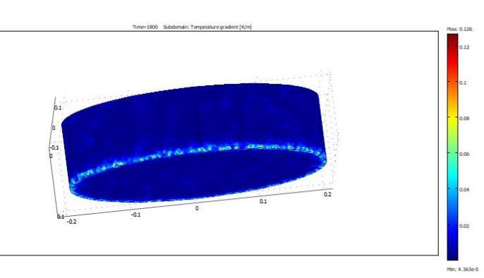 Rys. 1.3.2.Rozwiązanie analiza gradientu temperatury 1.4. Wnioski Rozkład temperatury na powierzchni pudełka jest niemal równomierny.