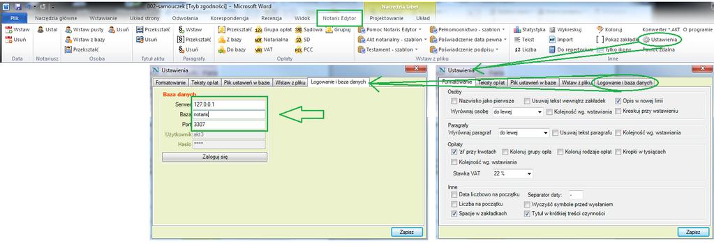 Współpraca z baza danych NOTARIS Aplikacja Notaris Edytor współpracuje z bazą danych MySQL.