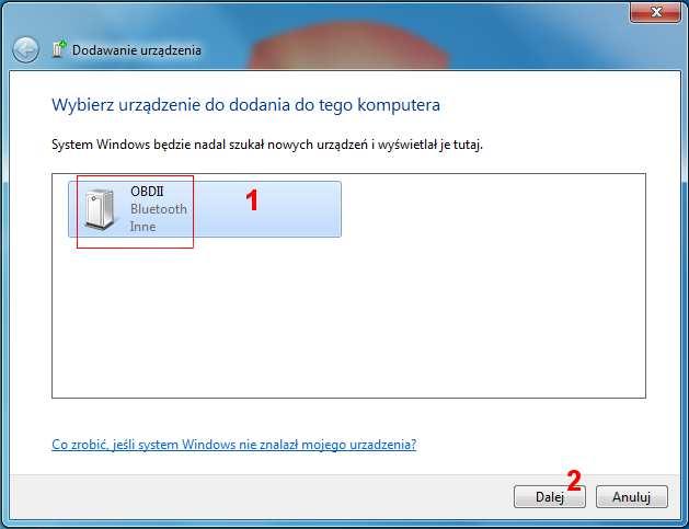 nazwą OBDII, zaznacz urządzenie i