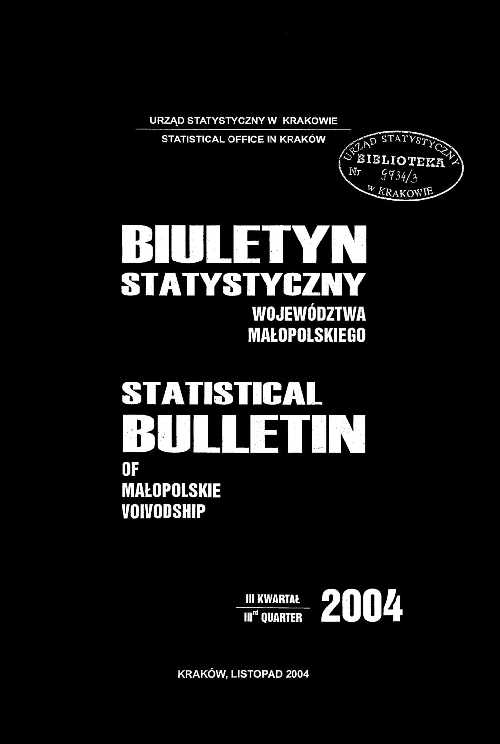 MAŁOPOLSKIEGO STATISTICAL BULLETIN OF MAŁOPOLSKIE
