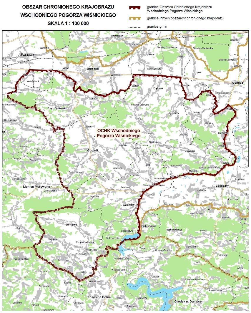 Rysunek 1. Położenie obszaru Chronionego Krajobrazu Zachodniego Pogórza Wiśnickiego. Źródło: www.bip.malopolska.