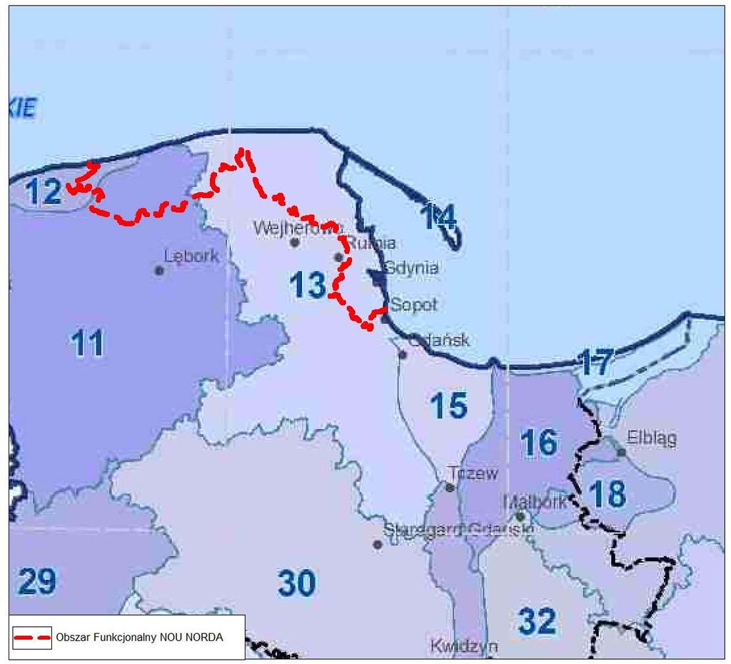41 Rys. 5 Obszar funkcjonalny NOU NORDA na tle Jednolitych Części Wód Podziemnych. Źródło: Plan gospodarowania wodami na obszarze dorzecza Wisły (M.P. z 2011 Nr 49, poz.