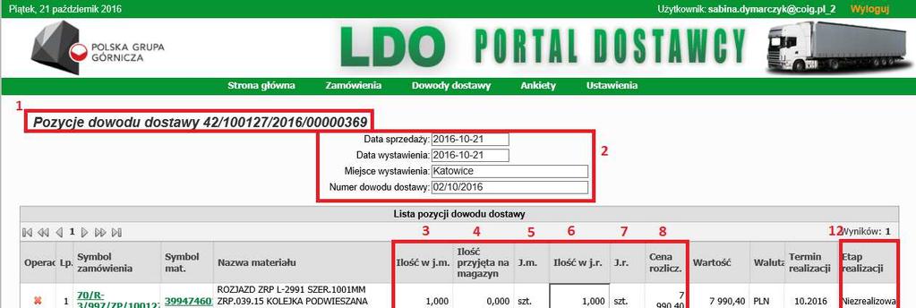 (1) Numer dowodu dostawy generowany automatycznie (2) Pola możliwe do edycji (3) Ilość w j.m. jeśli jednostka zamówienia = jednostce magazynowej zostaje wyświetlona ilość, w przeciwnym wypadku ilość w j.