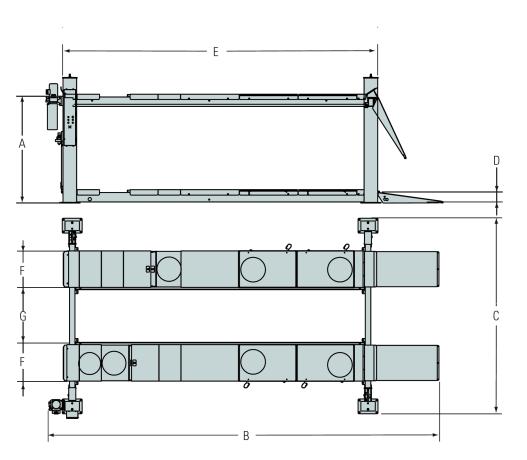 minimalny maksymalny 2178 mm 3818 mm 4 kw 400 V / 50 Hz / 3 fazy 8 10 bar Udźwig 3000 kg 3500 kg Wznios maksymalny H Długość całkowita z KIT-em diagnostycznym minimalna