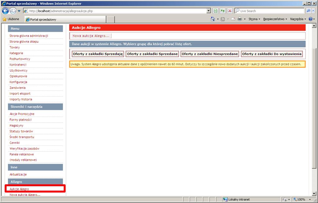Aukcje Allegro Przeglądanie aukcji Z poziomu menu Aukcje Allegro