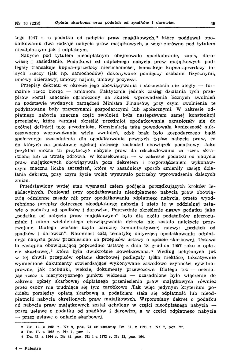Nb- 10 (238) Oplata skarbowa oraz podatek od spadków i darowizn 48 tego 1947 r.