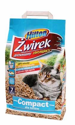 KOT 32 HILTON ŻWIREK Drewniany Compact dla kota op. 7 litrów Żwirek drewniany Hilton Compact dla kota jest to w 100% naturalny, zbrylający się żwir dla kota. Doskonale redukuje nieprzyjemne zapachy.