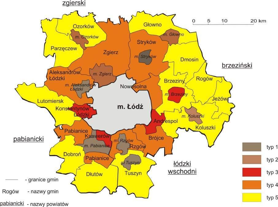 przy użyciu wszystkich wskaźników szczegółowych, klasyfikując gminy w pięć grup z wykorzystaniem metody k-średnich 15 (MacQueen 1967). Rys. 12.
