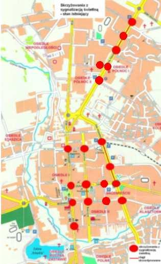 17. wyjazd ze straŝnicy StraŜy PoŜarnej przy ul. Witosa, 18. skrzyŝowanie ulic 1-go Maja i Sejneńskiej, sterowane akomodacyjnie, 19.