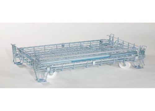 2 Wymiary zewnętrzne min. 1200x800x950h mm max. 1250x850x1000h 3 Materiał: stal ocynkowana galwanicznie 4 Kosz z możliwością składania w celu piętrowania 5 Koła min.