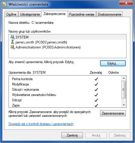 Przygotowanie przed rozpoczęciem użytkowania > Przygotowanie do wysłania dokumentu do folderu współdzielonego 6 Sprawdź szczegóły w zakładce [Bezpieczeństwo]. 4 1 2 3 1 Wybierz kartę [Zabezpieczenia].