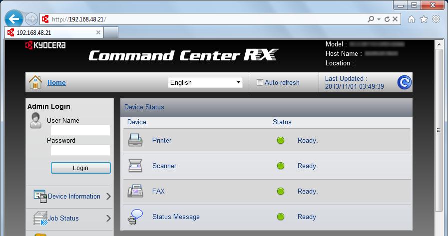 Instalacja i konfiguracja urządzenia > Command Center RX Uzyskiwanie dostępu do Command Center RX 1 Wyświetl ekran. 1 Uruchom przeglądarkę internetową.