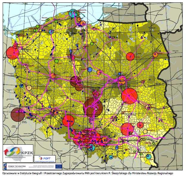 ośrodkach wojewódzkich oraz subregionalnych, co negatywnie wpływa na możliwośćuczestniczenia w procesach rozwojowych Mapa: Typologia czasowej dostępności transportowej do ośrodków koncentracji usług