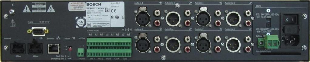 RS232 24V DC Wejścia sterujące Analogowe wejścia audio Główny włącznik System Bus Connections Poł.