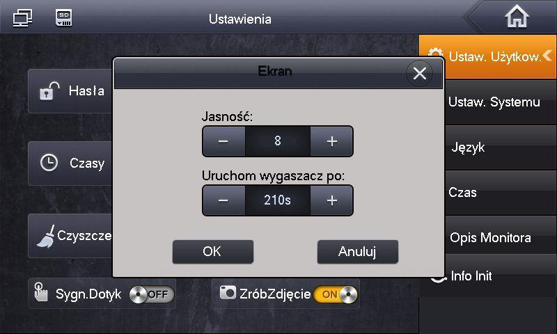 Instrukcja obsługi i instalacji. Wideomonitor IP. 2.5.4 Ustawienia ekranu Otwórz menu Ustawienia>>Ustawienia Użytkownika>>Ekran.