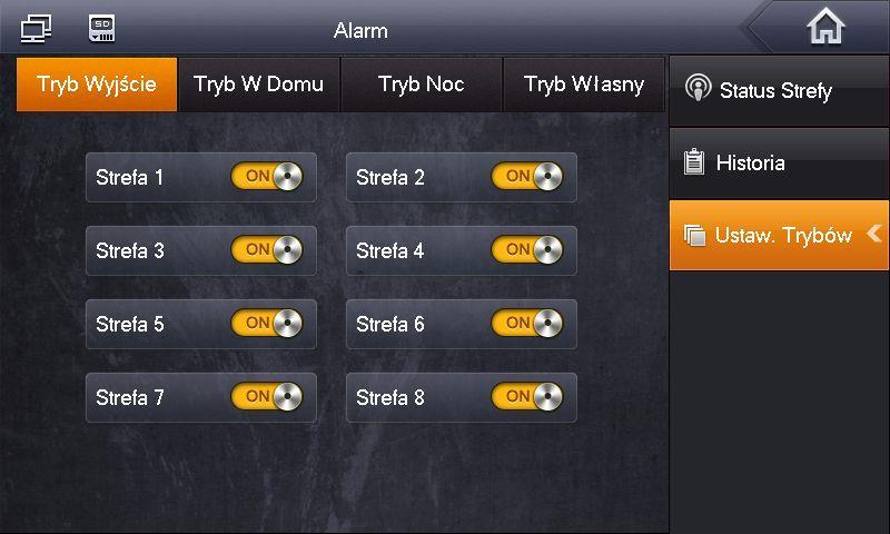 Instrukcja obsługi i instalacji. Wideomonitor IP. 3.9.3 Ustawienia Trybów Pracy Możliwe jest dowolne powiązanie Trybów Pracy funkcji Alarm z odpowiednimi Strefami (czujkami).