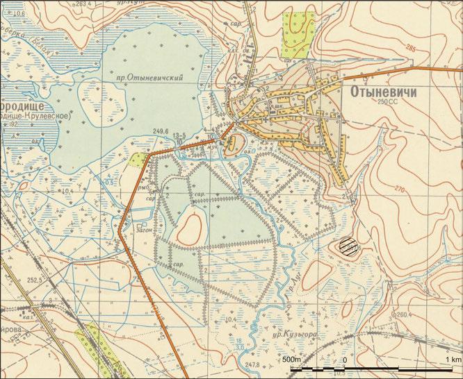 Ryc. 13. Otynewyczi, Kuzhora, rejon Żydaczów. Lokalizacja stanowiska Abb. 13. Otynewyczi, Kuzhora, Rajon Żydaczów. Lage der Fundstelle Ryc. 14. Otynewyczi, Kuzhora, rejon Żydaczów. Rozmieszczenie wykopów archeologicznych na tle siatki arowej Abb.