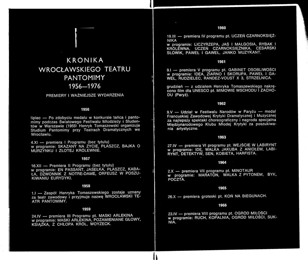 XII Premiera II Programu (bez tytułu) w programie: EN PASSANT, JASEŁKA, PŁASZCZ, KABA- ŁA, DZWONNIK Z NOTRE-DAME, ORFEUSZ W POSZU- KIWANIU EURYDYKI. 1958 1.
