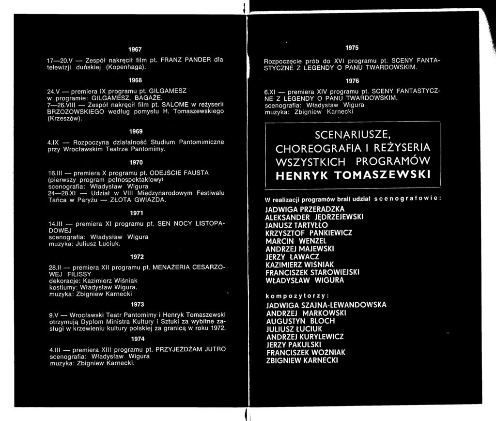 MENAŻERIA CESARZO- WEJ FILISSY dekoracje: Kazimierz Wiśniak kostiumy: Władysław Wigura, muzyka: Zbigniew Karnecki 1973 9.