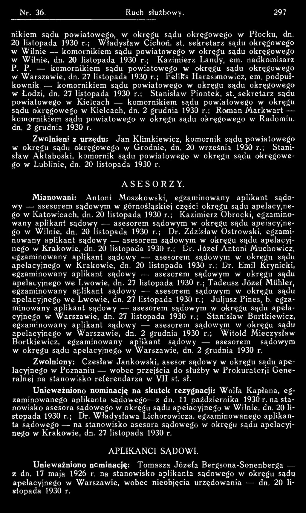 #sekretarz sądu pow iatow ego w Kielcach komornikiem sądu pow iatow ego w okręgu sądu okręgow ego w Kielcach, dn. 2 grudnia 1930 r.