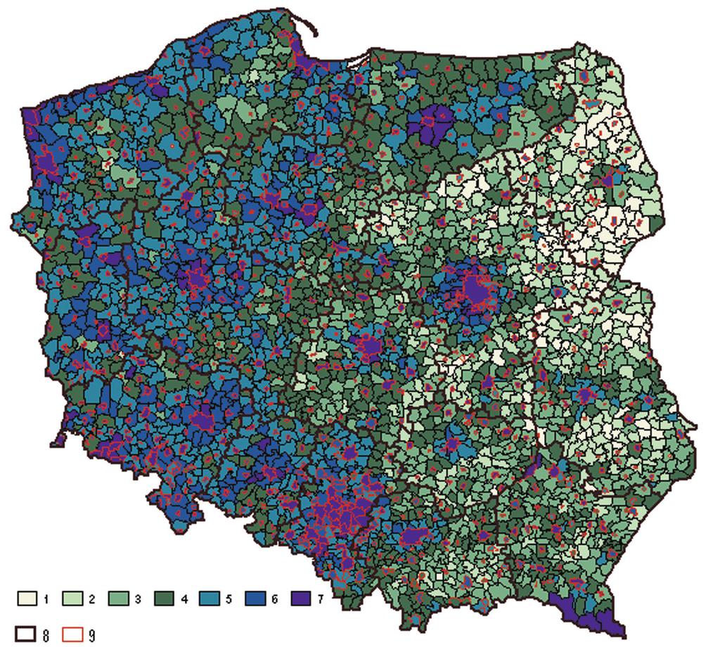 Analiza ekonomiczno-przestrzenna i delimitacja miast rozwijających się... Rys. 1. Udział ludności w wieku produkcyjnym w ludności ogółem w miastach i na obszarach wiejskich w 2003 r.