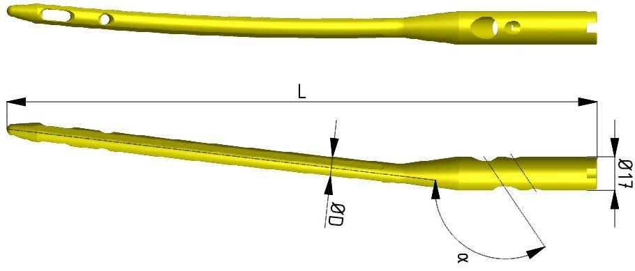 Gwoździe krętarzowe lite długie prawe, otwór antyrotacyjny (2H) Long solid trochanteric nails right, antirotation hole (2H) α[ ] L[mm] NNr Katalogowy / Catalogue No.