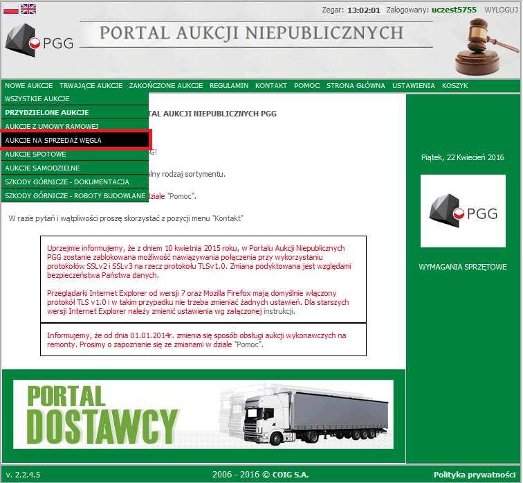 Kolejnym krokiem jest przejście na zakładkę Nowe aukcje Aukcje na