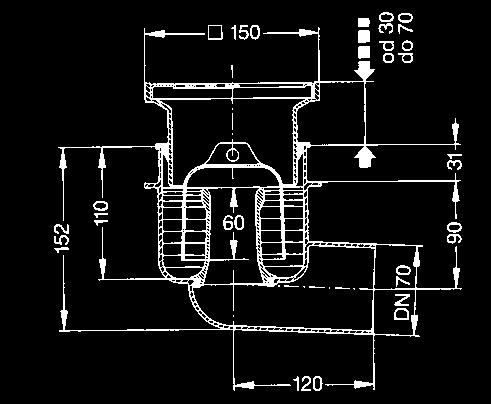 50 mm z ABS Klasa K 3* z uszczelkà wargowà i pokrywà ochronnà na czas budowy Wybranie 80 x 80 Wybranie 220 x 80 PN EN 253 Wpust pod ogowy Practicus z PP, DN 70/00 odp yw boczny 2,5 przepustowoêç,8