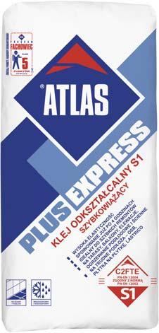 KLEJE DO PŁYTEK ATLAS PLUS EXPRESS klej odkształcalny S1 szybkowiążący zalecany do szybkich remontów ruch pieszy i spoinowanie już po 4 godzinach wysoka elastyczność i przyczepność, odkształcalność