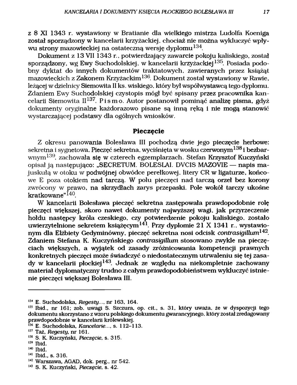 KANCELARIA I DOKUMENTY KSIĘCIA PŁOCKIEGO BOLESŁAWA Ul 17 z 8 XI 1343 r.