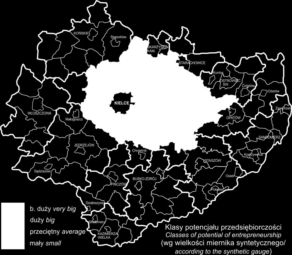 finansowym), a drugorzędny w dość równym stopniu pozostałe cechy, z lekką przewagą wzrostu cechy 5. Kolejne 15 gmin odznaczyło się przeciętną atrakcyjnością gospodarczą (klasa II).