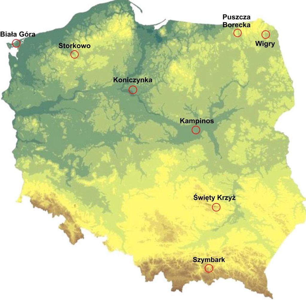Ryc. 1. Lokalizacja Stacji Bazowych Zintegrowanego Monitoringu Środowiska Przyrodniczego (stacje realizując program w roku 2011) Biała Góra (11ZM) - Uniwersytet im. A.