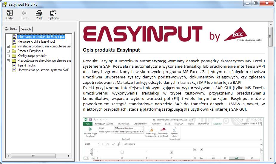 Korzystanie z pomocy EasyInput Produkt jest dostarczony z wbudowanym plikiem pomocy.