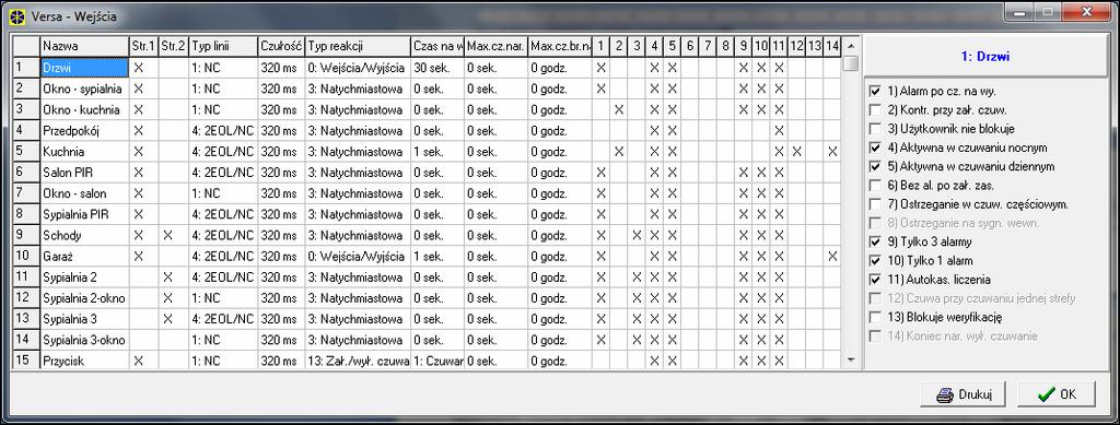 40 VERSA Plus SATEL 5. Ilość impulsów [tylko dla typu linii ROLETOWE]. 6. Czułość [tylko dla typu linii WIBRACYJNE]. 7. Ilość impulsów [tylko dla typu linii WIBRACYJNE]. 8. Typ reakcji. 9.